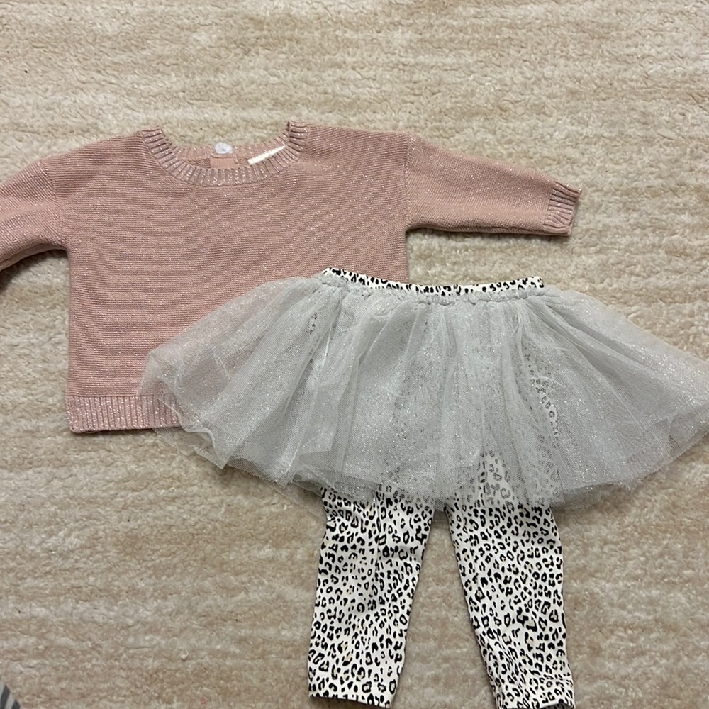 Miniclasix pink sparkle sweater and matching leopard pants with silver tutu